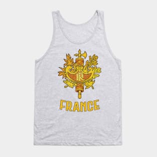 France  // Faded Style Coat of Arms Emblem Design Tank Top